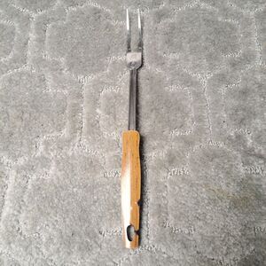 VINTAGE EKCO CARVING SERVING MEAT FORK STAINLESS STEEL USA FAUX WOOD HANDLE 12"